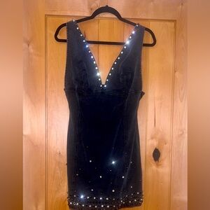 Nasty Gal Black Denim and Rhinestone Mini Dress